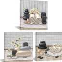 RnnJoile Spa Canvas Wall Art Zen Stone Orchid Picture Painting Beige Still Life Prints for Bathroom Zen Meditation Room Decor Framed 12"x12" for Each