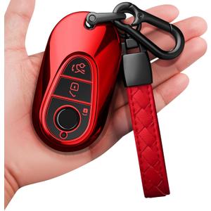Sindeda for Mercedes Benz Key Fob Cover with Keychain Soft Full Protection Key Shell Key Case Compatible with Mercedes Benz 2020-2025 Mercedes Benz S-Class G-Class E-Class (Red)