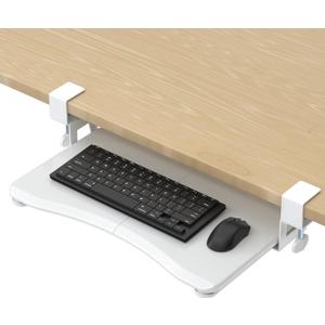 suptek Small Keyboard Tray Under Desk Pull Out with C Clamp Mount, Computer Keyboard & Mouse Tray, 20 (24.2 Including Clamps) x 11.8 inch Slide-Out Platform Computer Drawer for Typing, White, DSF1SW