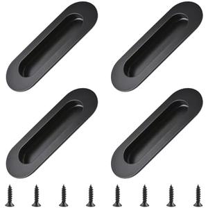 MOROBOR 4 PCS Recessed Cabinet Handles, Black Stainless Steel Oval Knob with Screws Embedded Pull Handle for Wardrobe Drawer Flush Sliding Door -117 mm/4.6 in