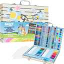 Bluey Colored Pencils Art Supplies for Boys Girls Drawing Kit Painting School Supplies Art Kit Travel Case Gifts for Kids (Blue Case)