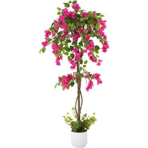 5FT Artificial Bougainvillea Tree, Faux Silk Floral Tree Bougainvillea Plant with Flowers in Plastic Pot for Home Office Garden Indoor Outdoor Decor