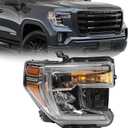 FIONE - For GMC Sierra 1500 Headlight Assembly 2019 2020 2021 Replacement LED Type with halogen turn signal light Chrome Interior Headlamps (Passenger) 84772474 GM2503495