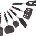 DI ORO Silicone Turner Spatula Set - Kitchen Spatulas for Nonstick Cookware - 600F Heat-Resistant & BPA Free - Flexible & Thin Flippers for Turning Eggs & Pancakes (6 Piece, Black)