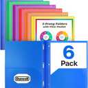 Dunwell 2-Pocket 3-Prong Folders with Clear Front View Pocket, 6 Vibrant Colors, Durable Acid-Free Poly Plastic, 3-Hole Binders with Brads and Pockets, Include Labels (8.5x11")