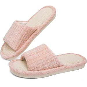 Pack of 2, DX Grandway Womens Slippers, Linen Flax House Slippers for Women Men Unisex, Cute Soft Open Toe Summer Bedroom Slides House Shoes Indoor Outdoor Shower Drys fast