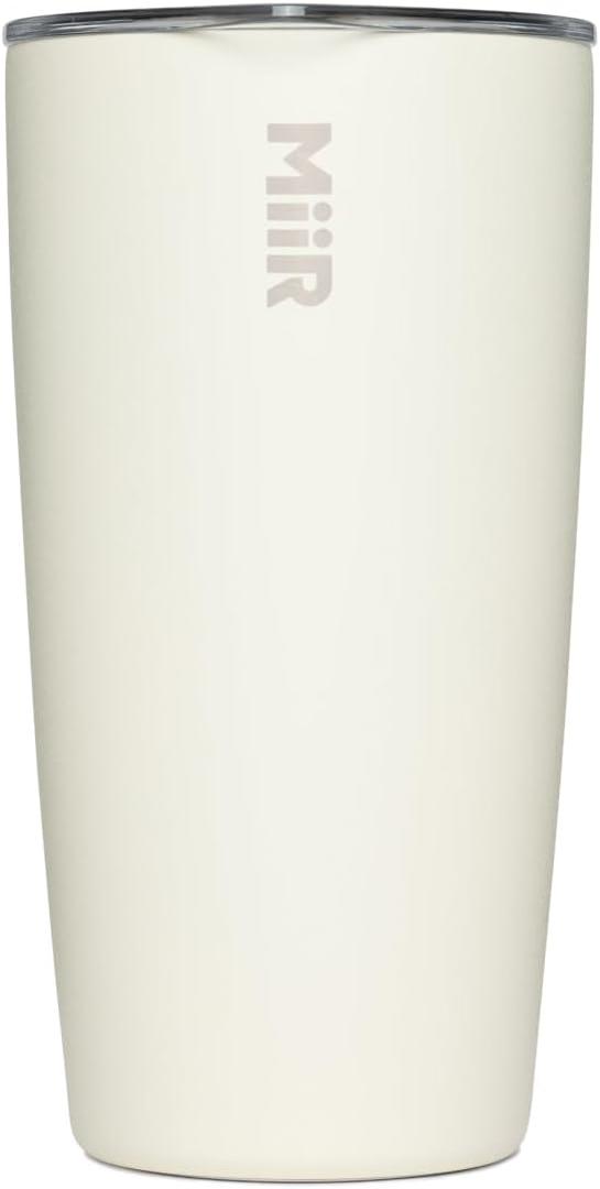MiiR Tumbler, 16oz Insulated Stainless Steel with Press Fit Slide Lid  Splash Proof Design, Holds Hot & Cold Beverages, Stylish & Functional Cup Holder Compatible (Sandstone White- RSS)