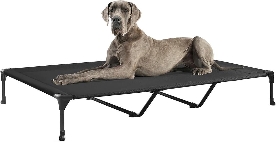 Veehoo Outdoor Elevated Dog Bed Large Sized Dogs, XXL Cooling Raised Dog Cots Beds Training Platform Off Ground Hammock with Breathable Mesh, No-Slip Feet, 59"x37.5", Black