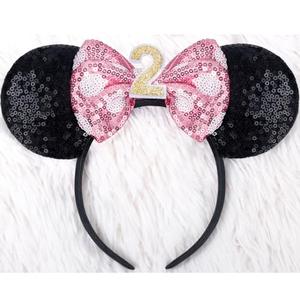 CANMIL Sparkle Birthday Bow Headband for Girls, 2nd Birthday Party Sequins Hair Accessories (2nd)