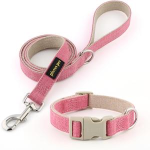 Plutus Pet Cotton Hemp Dog Collar and Leash Set, Adjustable Collar for Small, Medium, and Large Dogs, Heavy Duty and Soft on Skin, Hot Pink, XS