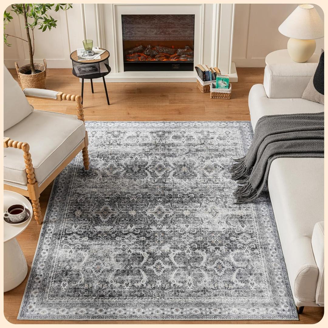 Istana Living Room Rug 10x14 - Grey 10 x 14 Area Rug - Foldable Machine Washable Area Rugs 10x14 - Stylish 10x14 Area Rugs Boho - Stain Resistant Washable Rug 10x14