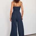 ANRABESS Womens Jumpsuit Summer Beach Vacation Romper 2025 V Neck Sleevelsee Spaghetti Strap Cutout Linen Wide Leg Clothes navy (Blue X-Large)