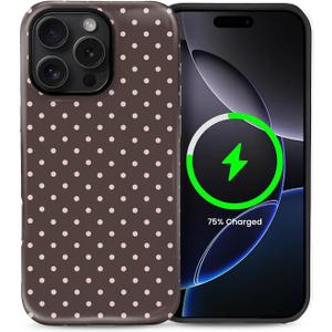 for iPhone 16 Pro Max Case for Women Girl Men Boy, Compatible with MagSafe, Shockproof Soft Silicone & Hard PC Shell Protective Case for iPhone 16 Pro Max - Brown & Pink Polka Dot Cute
