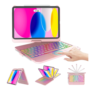 CC Store for iPad (A16) 11th 10th Generation Case with Keyboard  7 Color Backlit 360° Swivel MultiTouch Track Pencil Holde for iPad 11inch A16 2025 10th Gen 10.9 Inch 2022(Rose Gold)