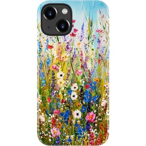 for iPhone 13 Case - Wireless Charging Compatible - Dual-Layer Hard Shell + Silicone Cover - Shockproof Protective Phone Case with Stylish Designs for Women - Wildflowers Painting