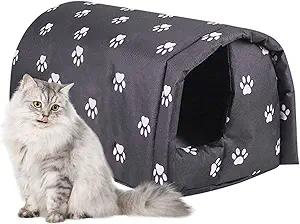 Fhiny Stray Cats Shelter, Waterproof Outdoor Cat House Foldable Warm Pet Cave for Winter Wild Animal Tent Bed Anti-Slip Kitten Cave for Feral Cat Dog Puppy Weatherproof Black (M:17.7"×15.7"×13.7")