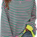 BTFBM Womens Oversized Striped Sweatshirt Crewneck Long Sleeve Pullover Top Casual Y2K Fall Clothes 2025 Workout Shirt (Medium, Pink Green)