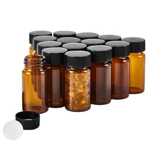 QOAEZK 15 PCS 20ML Amber Small Liquid Sample Glass Vials with Screw Caps,27.5x57mm 5DramLeak-Proof Vial, 24-400 Black Screw Cap with PE Liners for Lab, Essential Oil, Perfume, Reagents