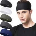 Mens Running Headband,5Pack,Mens Sweatband Sports Headband for Running,Cycling,Basketball,Yoga,Fitness Workout Stretchy Unisex Hairband (Black,White,Green, Dark Gray, Dark Blue)