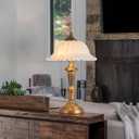 HDDFL Glass Shade Table Lamp 2 Lights Vintage Metal Desk Lamp with Plug Switch for Bedroom Living Room Home Office Brass and White