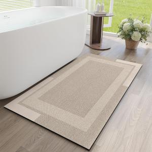 YDKGL Non Slip Long Bath Mat Bathroom Runner, Rubber Backing Ultra Thin Bathroom Rugs Fit Under Door Quick Dry Super Absorbent Washable Bath Rug Shower Mat for Bathtub Sink Floor, Beige 24"x48"