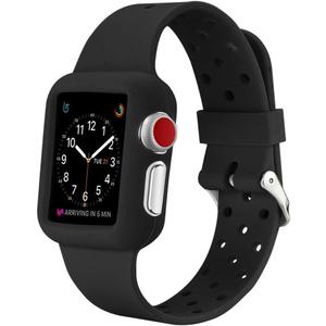38mm Silicone Strap Replacement Watch Band with Stainless Metal Clasp Skin for Apple Watch Series 1, Apple Watch Series 2, Apple Watch Series 3 - Black 38mm Watch Strap