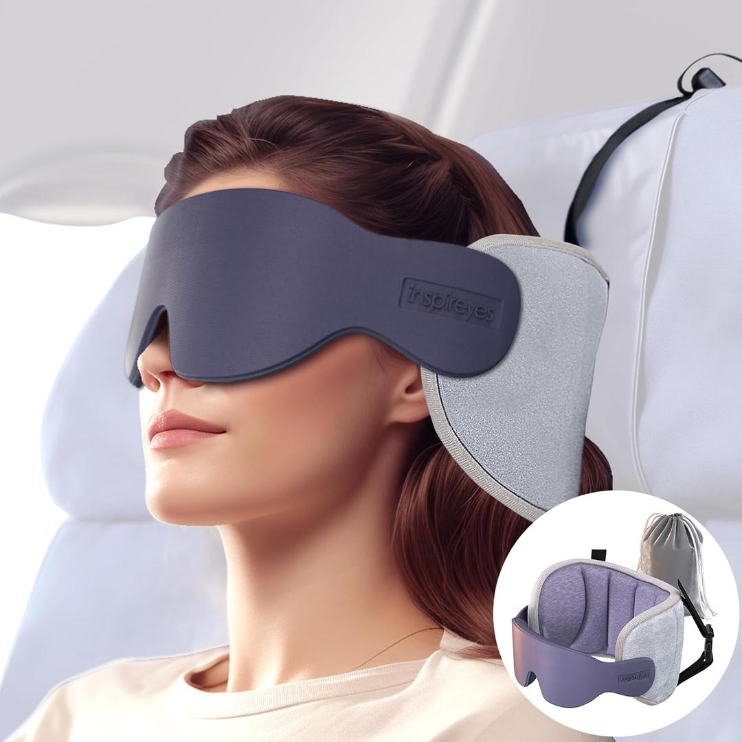 Travel Pillows for Airplanes, 360 Head Support for Long Flight, Soft Airplane Pillow with 3D Eye Mask for Sleeping, Stop Bobblehead, Airplane Headrest Gadgets, Texture Gray (Grey)