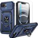 Compatible for iPhone 17e/16e Case with Screen Protector - Slide Camera Cover Protective Phone Case with Ring Stand, Heavy Duty Shockproof Rugged Bumper for iPhone 17 e Accessories Blue