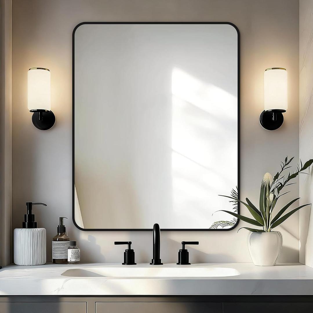 Delma Bathroom Vanity Mirror, Black Framed Bathroom Mirror for Over Sink, High-Definition Bathroom Mirror, Versatile Bathroom Vanity Mirror, Hangs Horizontally or Vertically(30x24, Black)