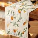 Canvas Embroidered Table Runner - 13"x 72" Coffee Table Runner for Living Room Narrow Tablerunner for Dining Room Washable Neutral Kitchen Island Counter Decor Housewarming Gift, Beige Daisy