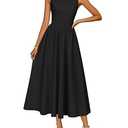 ZESICA Women's Spring Sleeveless Cocktail Dresses 2026 Summer Crewneck Flowy Wedding Guest Party A Line Midi Dress Black, Size Large