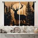 Forest Theme Rustic Deer Pine Kitchen Curtains Country Vintage Retro Cabin Lodge Dark Brown Silhouette Small Short Cafe Window Drapes Wildlife Treatment Bathroom Home Decor( 27.5W X 39L Inch 2 Panel)