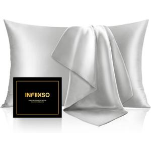INFIIXSO Silk Pillow Cases 2 Pack Standard Size, Ultra Smooth & Soft Mulberry Silk Pillow Case for Hair and Skin, Breathable Cooling Silk Pillowcase with Hidden Zipper (Light Grey, 20x26 Inches)