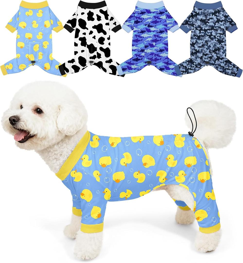 Bienbee Dog Pajamas, 4 Pack Dog Recovery Suit Shedding Suit Cute Soft Puppy Clothes Dogs Pjs Onesies Jammies Adjustable Breathable & Stretchy Clothes for Small Medium Large Dogs Girl Boy Puppy-Medium