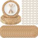 50 Set 13 Inch Round Woven Placemats with Pearl & Rhinestone Napkin Rings