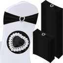 VitalCozy 100 Pcs Spandex Chair Sashes with Heart Shaped Buckle Slider Stretch Chair Cover Band Universal Elastic Ties for Wedding Banquet Event Party Decoration(Black)