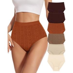 MIOTAN Womens High Waisted Underwear 6 Pack Cotton Seamless No Show Panties Postpartum Full Coverage (Multicolor, S)