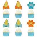 LOLStar 36 PCS Blue Dog Cake Toppers, Orange and Blue Birthday Party Cupcake Toppers, Glitter Dog Paw Pattern Cake Topper Decorations for Girls Boys Baby Shower Birthday Cake Party Supplies Decor