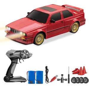 RC Drift Car 2.4GHz 1:16 Scale 4WD 30KM/H High Speed Remote Control Cars Vehicle with LED Lights 2Pcs Rechargeable Batteries Drifting Tires Racing Sport Toy Cars for Adults Boys Girls Kids Gift (Red)