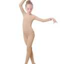 Daydance Active Girls Nude Ballet Leotards Warm up Long Sleeve Undergarment Bodysuit for Dance Gymnastics, Skating, Performance 130/64 L