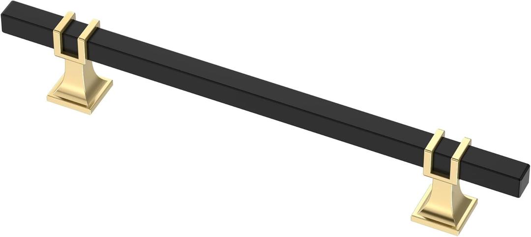Alzassbg 10 Pack Matt Black and Gold Cabinet Pulls, 6-1/4 Inch(160mm) Hole Centers Kitchen Hardware Square Cabinet Handles for Cabinets and Drawers AL3094KGP-MB