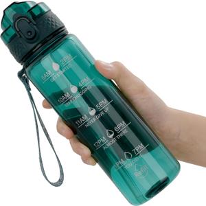 17oz Kids Water Bottle for school Girls Boys, Motivational Water Bottles With Silicone Straw, Leak-Proof Tritan BPA-Free, Reusable water bottles for kids, Trout Green