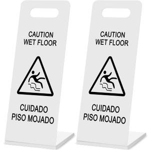 Blulu 2 Pcs 22 Inch Caution Wet Floor Sign, Stainless Steel Collapsible Bilingual Caution Wet Floor Sign, Portable L-frame Heavy Duty Safety Warning for Restaurant Restroom Office Avoid Fall(White)