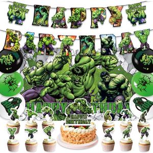 42pcs Hulks Birthday Party Supplies Pack IncludesBannerCake TopperBlackdrop,Balloons for Hulks party Decoration