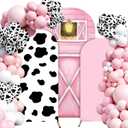 3 Pcs Pink Farm Arch Backdrop Cover 4ft 5ft 6ft Farm Barn Cow Print Arch Cover Farm Animals Double Sided Arch Background Stand Stretchy Fabric Cover Photo Background for Baby Shower Birthday Decor
