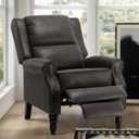 Leather Recliner Chair, Pushback Recliner Chair with Overstuffed Arms Lumbar Support, Mid Modern Pushback Recliners Chair with Adjustable Backrest Footrest for Reading, Living Room, Black