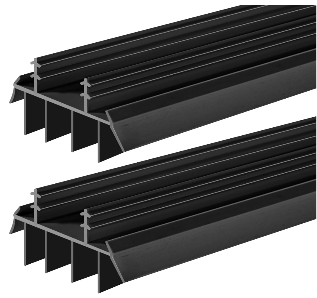 2 Pcs 36 Inch Vinyl Replacement Door Bottom,1-3/4 Inch Wide Replacement Door Bottom with Vinyl Fins, Threshold Seal Bottom of Door Weatherstrip Kerf Weather Stripping for Bottom Door Exterior (Black)
