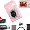 Digital Camera with 32GB Card,48MP Compact Portable Small Point Shoot Camera,FHD 1080P Point and Shoot Digital Cameras with 16X Zoom,for Boys Girls Teens Gifts (Pink)