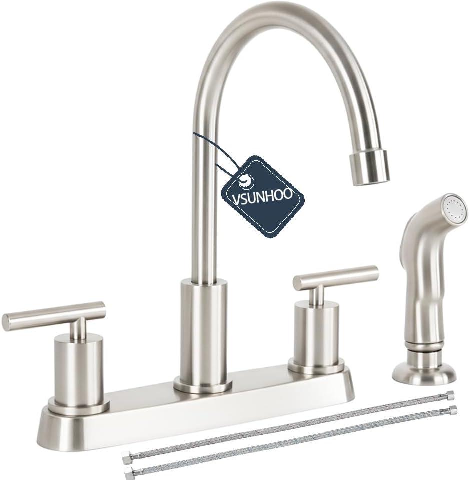 Kitchen Faucets, Kitchen Sink Faucet, Brushed Nickel Kitchen Faucet with Sprayer, 3 or 4 Hole RV Faucet for Kitchen Sink, Stainless Steel Touch Kitchen Faucet with Side Sprayer, TDLKF024L