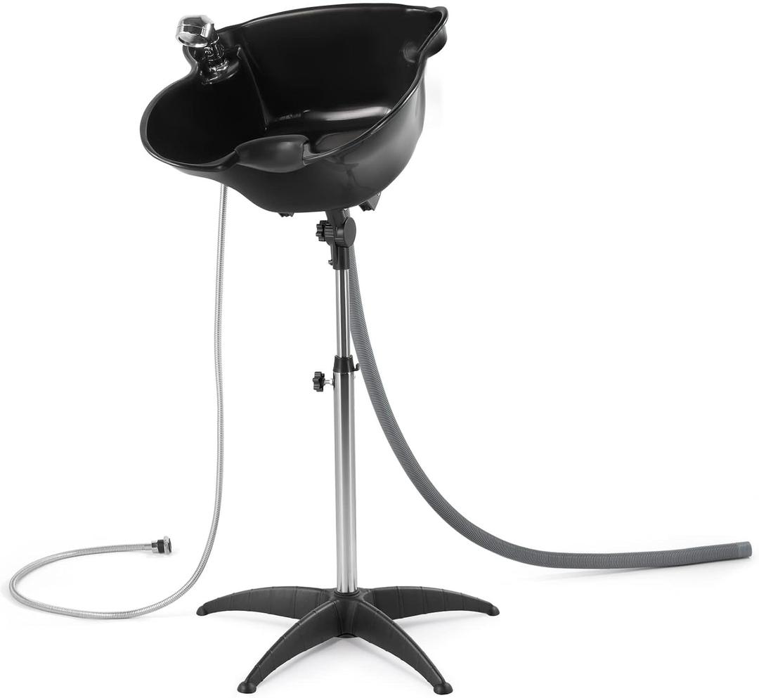 Portable Freestanding Shampoo Bowl Sink, Adjustable Height, Black